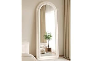 KOMCOTE Floor Mirror, Arched Full Length Mirror, Floor Mirror Freestanding, Arched Wall Mirror, Large Floor Length Mirror with Stand, Full Body Mirror, Wall Mounted Mirror, Flannel Frame, Beige White