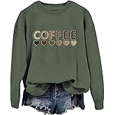 blucagand Coffee Hearts Sweatshirt Coffee Lover Sweatshirt For Women