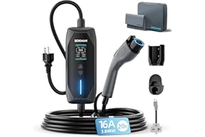 bokman Portable Level 2 & Level 1 EV Charger (240V, 16A), 20ft Cable and NEMA 6-20 Plug and NEMA 5-15 Adapter for Household Socket, Current Adjustable 6-16Amp (J1772 Connector)