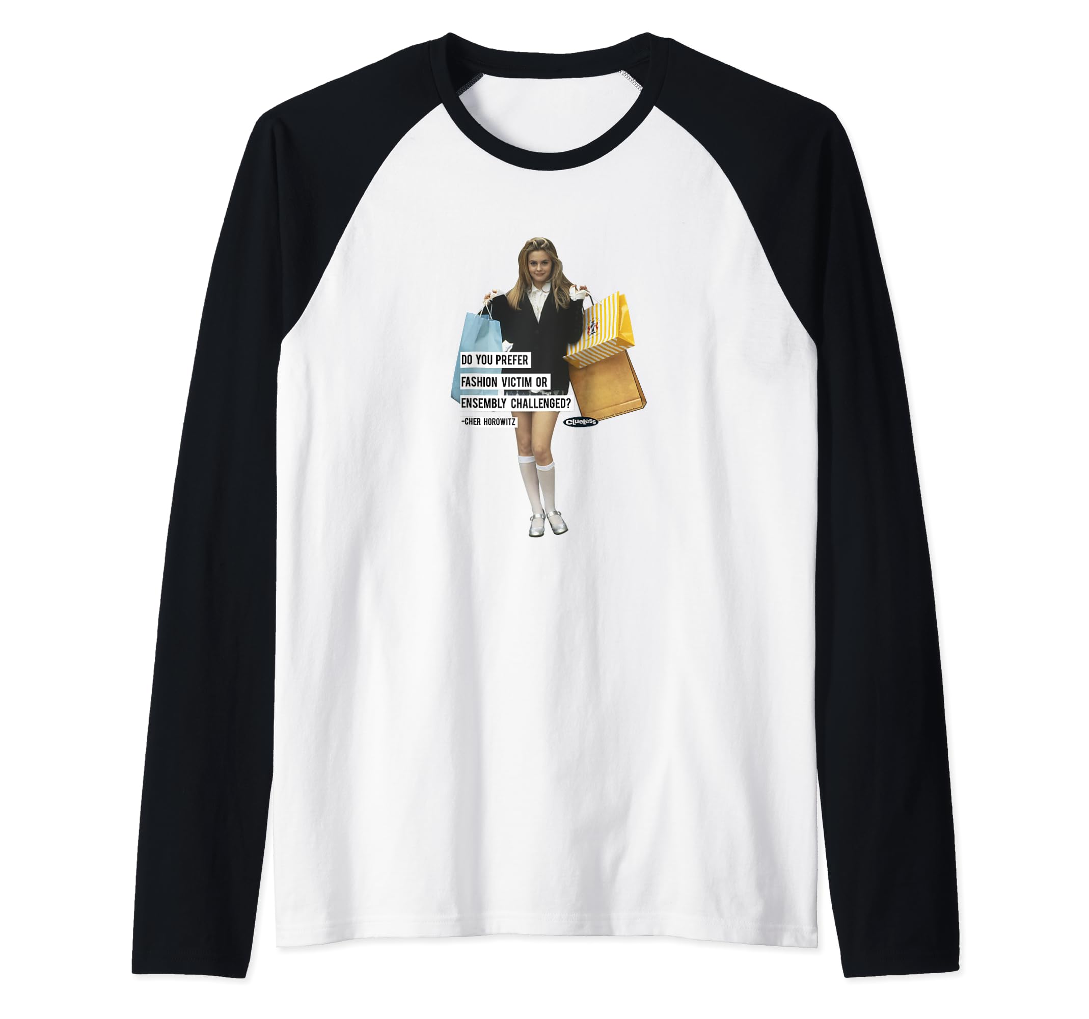Clueless Cher Shopping Fashion Victim Raglan Baseball Tee