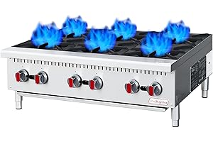 Backychu Commercial Gas Stove 6-Burner - 150,000 BTU Countertop Cooking Stove Range, Heavy-Duty Hot Plate, Stainless Steel Cooking Equipment for Restaurant, kitchens, Propane/Natural Gas