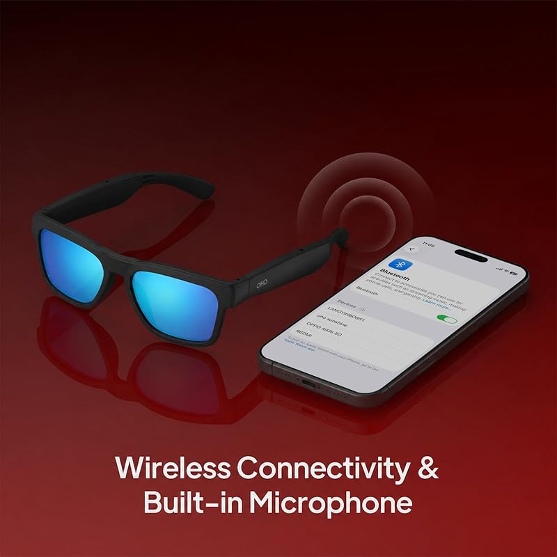 OhO sunshine Audio óculos de sol, controle de voz e Open Ear Style Ouça música e chamadas com Volumn UP e Down, Bluetooth 5.0, IP44 Recurso à prova d'água para esportes ao ar livre