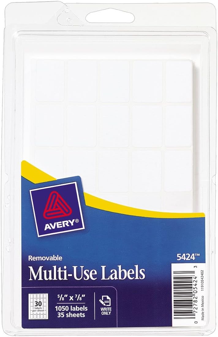Avery Self-Adhesive Removable Labels, 0.625 x 0.87 Inches, White, 1050 per Pack (05424) : All Purpose Labels : Office Products