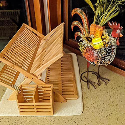 Earth's Dreams Bamboo Foldable Dish Drying Rack Dual Tier for Plates
