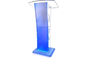 LAYIQDC Acrylic Podium,Led Light Lectern Stand for Churches,Weddings and Classrooms,23.6 * 17.7 * 43.3in,Easy to Set Up with Durable Acrylic Material, with a Shelf for Storage