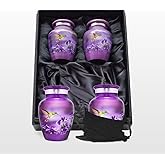 Trupoint Memorials Small Urns for Human Ashes Keepsake, Female Burial Urn, Decorative Mini Cremation Urn for Adult Men & Women – Set of 4, Purple Hummingbird