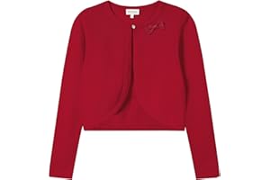 TRENDSTITCH Girls' Cropped Long Sleeve Knitted Bolero Cardigan with Bowknot Button Closure - Kids' Shrug Sweater Jacket Outwear