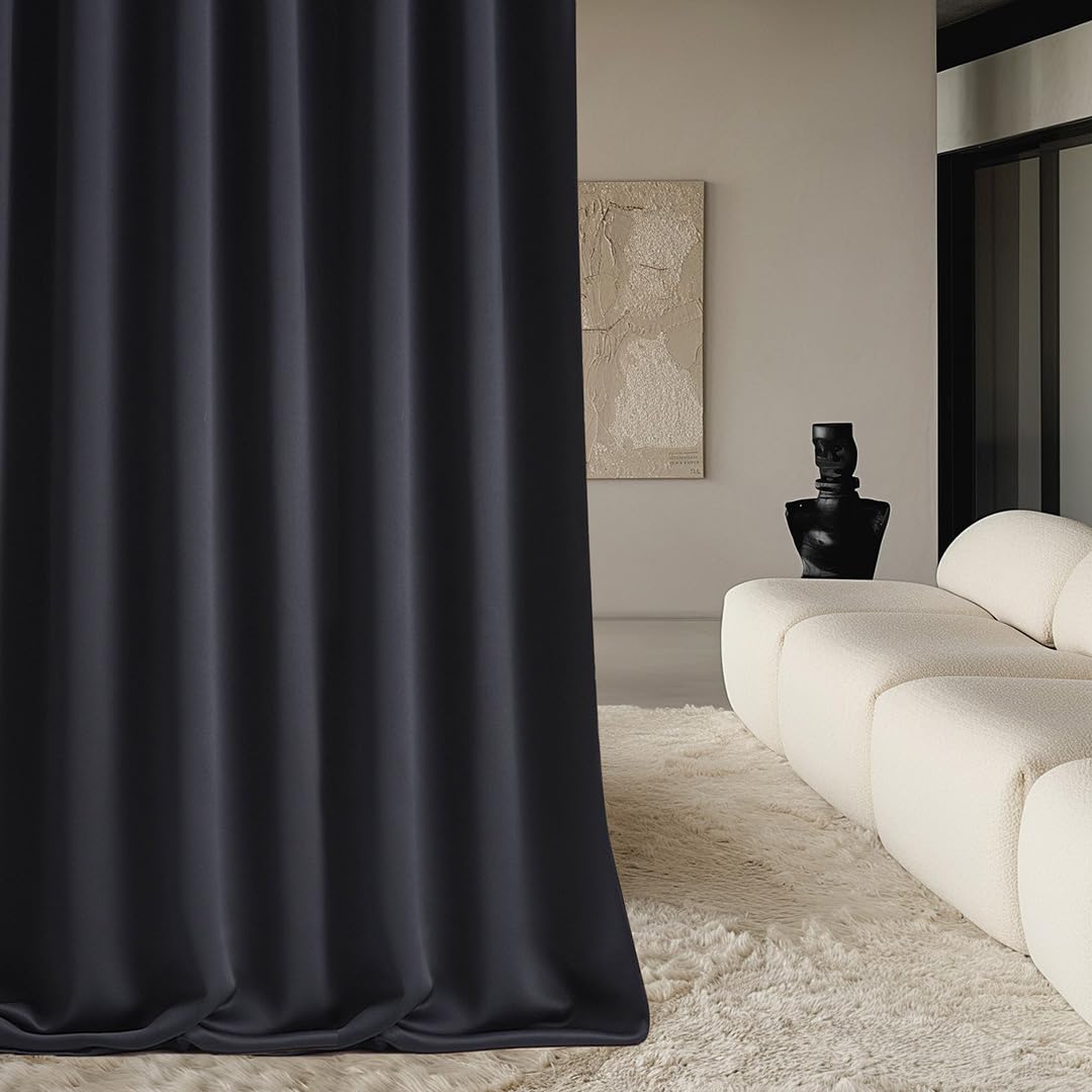 ROOM99 Curtain with Silver Eyelets Aura 140 x 250 cm Width x Height Sliding Curtains Modern Curtain Living Room Bedroom Black Pack of 1