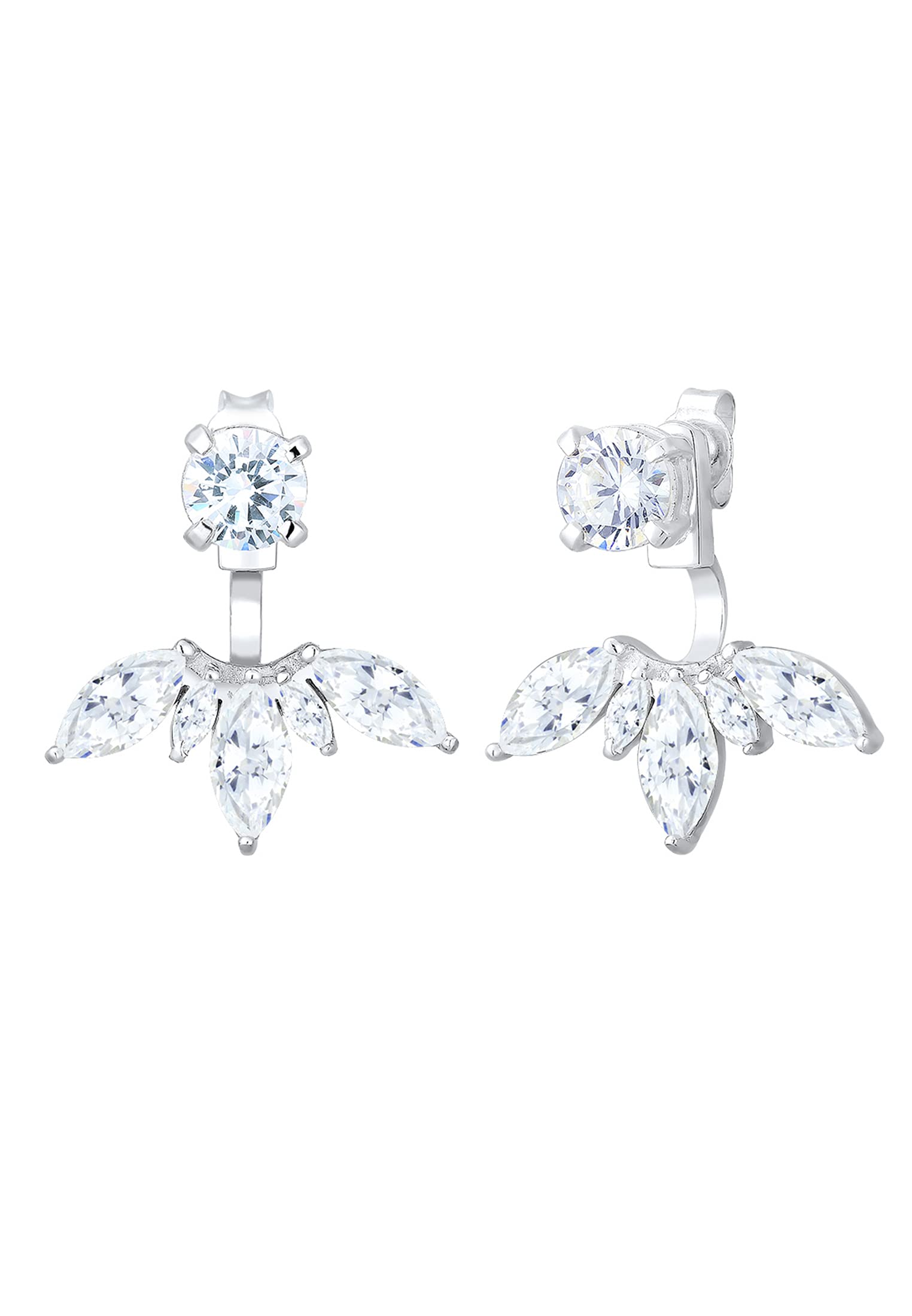 Elli Women's 925 Sterling Silver Xilion Cut Front Back Flower Zircon Earrings