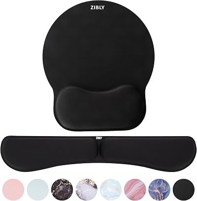 ZIBLY Keyboard Wrist Rest and Mouse Pad Combo Black Memory Foam Ergonomic