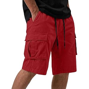 Men's Casual Cargo Shorts Elastic Drawstring Waist Shorts with Spacious Side Cargo Pockets Outdoor Activities