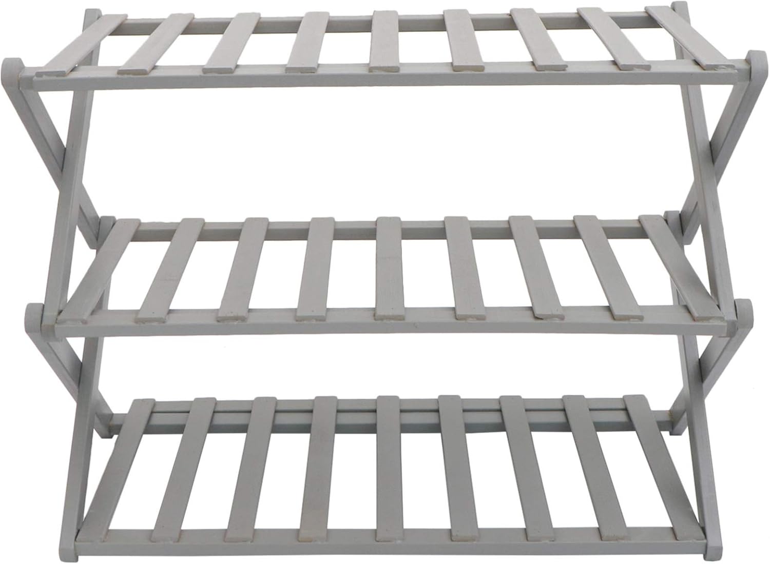 Cabilock Folding Bamboo Shoe Rack Three Tier Folding Shoe Rack Grey