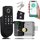 Smart Lock,Electronic gate Latch for Outdoor Fence, Waterproof keyless Smart Rim Lock, Smart Latch Double gate Lock, WiFi Double Sided Fingerprint Reader Lock,with Ttlock App
