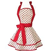 Hyzrz Lovely Handmade Cotton Retro Aprons for Women Girls Cake Kitchen Cook Apron for Mother's Gift (Red Dot)