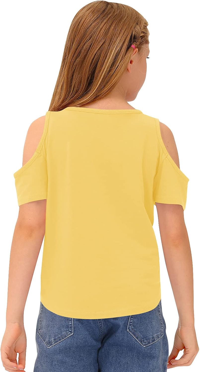 BesserBay Girl's Casual Solid Twist Knot Front Tunic Shirt Cold Shoulder Top 3-12 Years: Clothing