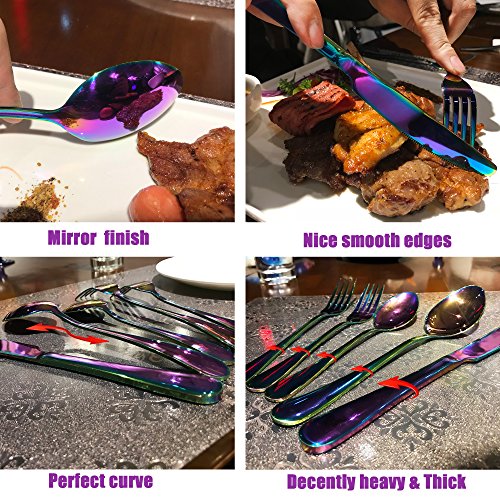 Rainbow colorful flatware set Stainless Steel silverware Tableware Set for 4,20piece,Dinnerware Set Service for 4,Include Knife/Fork/Spoon/Teaspoon/Fruit fork (Rainbow Multicolor) - Thumbnail 2