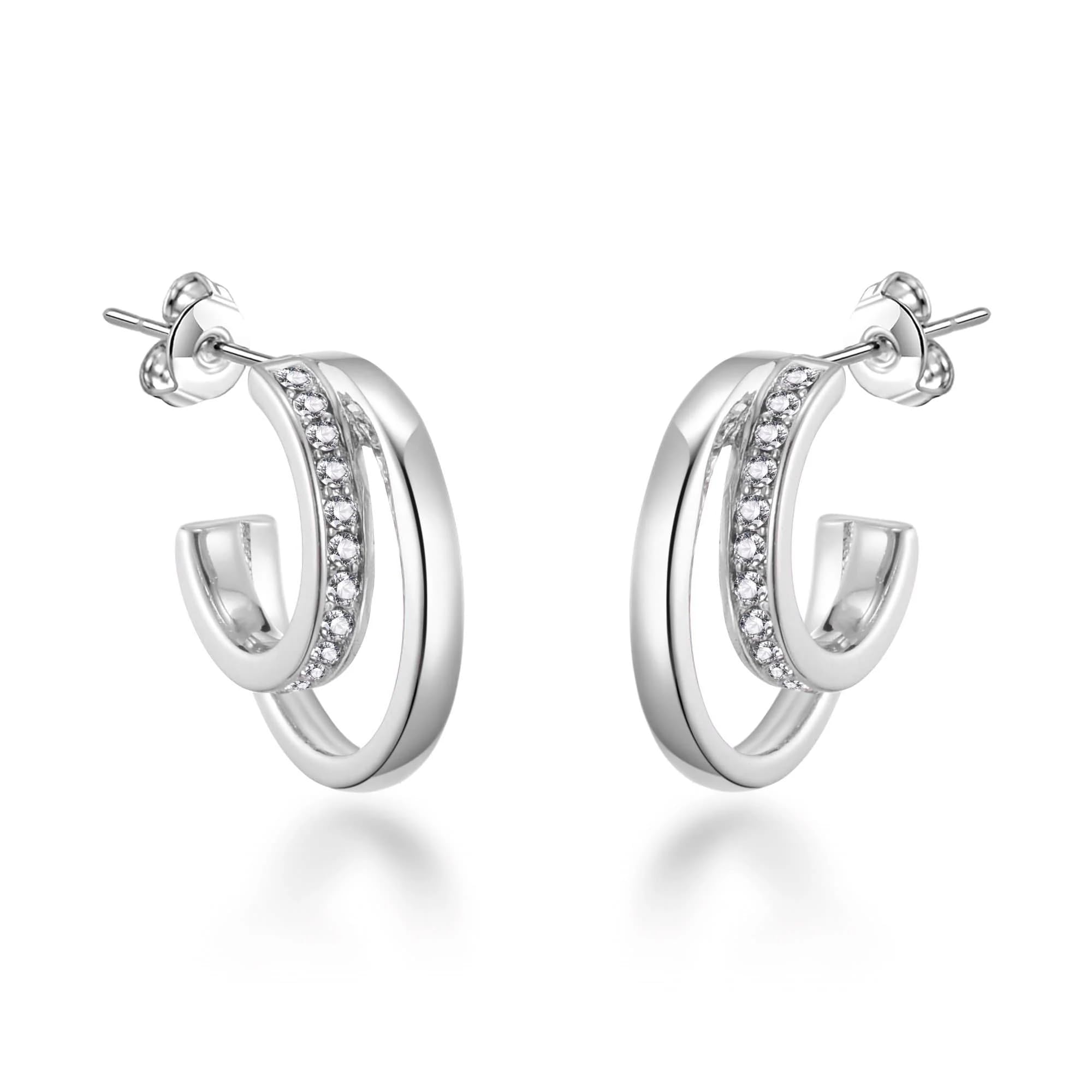 Philip Jones Silver Plated Open Double Hoop Earrings Created With Zircondia® Crystals