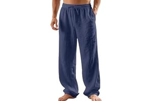 TRFIC Mens Linen Pants Yoga Beach Loose Fit Casual Summer Elastic Waist Drawstring Baggy Trousers with Pockets