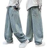 Nivne Tco Boys Baggy Jeans - Comfortable Streetwear Elastic Waist Pants with Pockets, Straight Leg Jeans for Tween