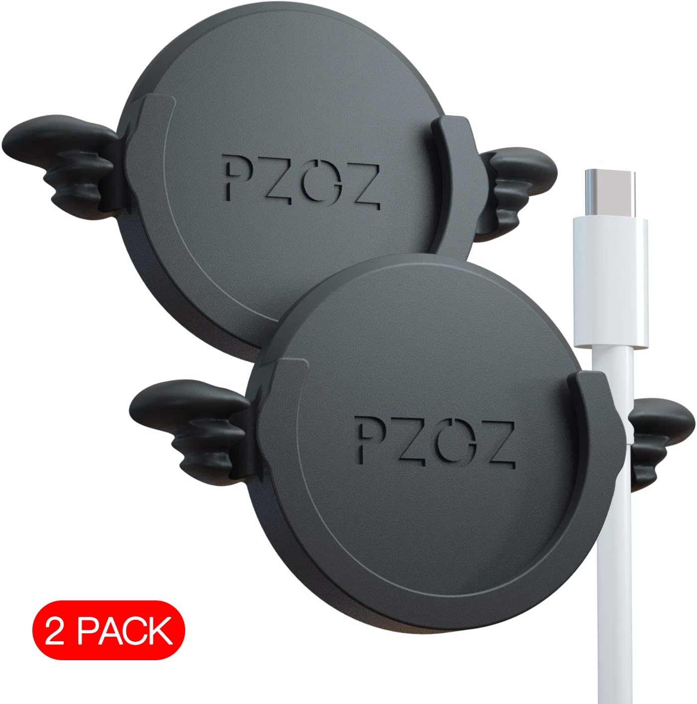 pzoz Phone Car Mount Compatible for Collapsible Grip Socket, 2 Pack Adhesive Silicone Stand for Mount Charging Cable Holder Wire Clip Cord Organizer for Car, Office, Kitchen, Wall (Black)