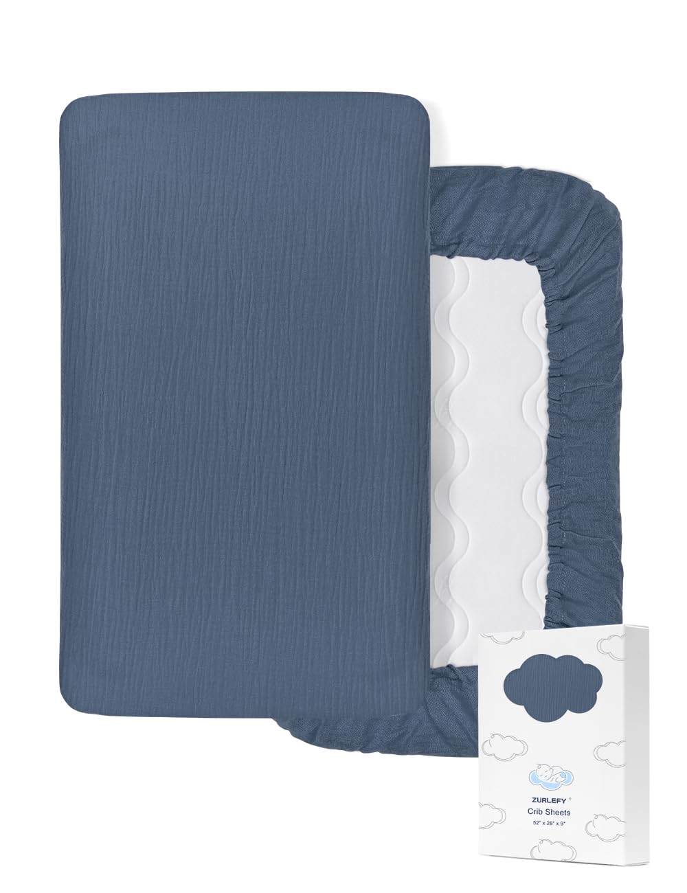 Photo 1 of ZURLEFY Dusty Blue Neutral Baby Sheets, Soft Muslin Cotton Crib Sheets for Standard Mattress, Breathable Neutral Crib Sheets