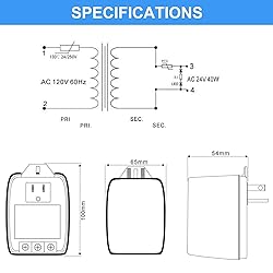 Hotop 1 Pack 24 Volt Transformer, 40 VA AC