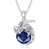 LONAGO Dragon Necklace with Birthstone Sterling Silver Wyvern Dragon Pendant Necklace Gift for Women