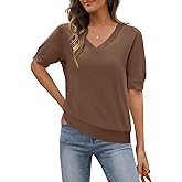 MEROKEETY Women's Short Sleeve Sweater Summer Business Casual Tops V Neck Lightweight Knit Work Shirts 2026
