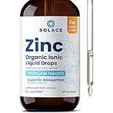 Ionic Zinc Drops by Solace for Adults & Kids | Unflavored | Organic & Vegan | Superior Absorption | Immune, Bone, Skin, Gener