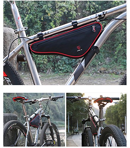 Bicycle Bag Triangle Frame Bag Bike Storage Bag Saddle Frame Pouch Large Capacity Nylon Outdoors Sports Riding Gear (Red)
