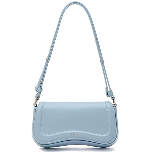 Keyli Women's Light Blue Hobo Handbag, Leather, 10.3" L x 2.4" W x 5.7" H, Magnetic Buckle Lock, Adjustable Handle Drop, Canvas Interior, Ideal for Travel