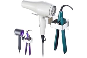 LOXSUN Hair Dryer and Straightener Holder, Hair Straightener Holder Wall Mounted, Hair Dryer Holder Blow Dryer Holder for Bathroom, Adhesive Hair Tool Organizer, Curling Iron Holder Storage (Silver)