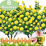 TURNMEON Artificial Flowers Outdoor, 8 Bundles Faux Outdoor UV Resistant Daffodils Greenery Shrubs Plants Artificial Fake Flowers Indoor Outside Hanging Planter Home Garden Good for Spring Decor