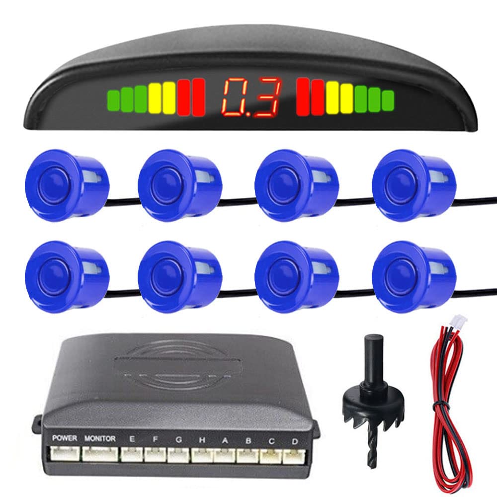 MOCNT Car Reverse Parking Sensors Car Rear Reverse Parking Radar System Car Parking Sensor Kit 8 Sensor Auto Sound Alarm Alert Reverse Backup Radar Display Blue