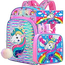 gxtvo 3PCS Unicorn Backpack for Girls, 16" Sequin