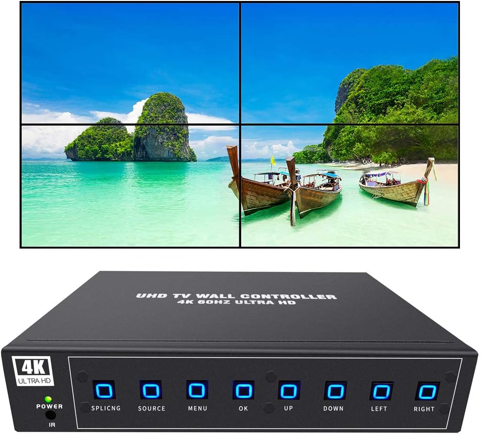 Amazon Com Iseevy 4k60 Uhd Video Wall Controller 2x2 1x2 2x1 1x3 3x1 1x4 4x1 Tv Wall Controller For 4 Tv Splicing Display Support 3840x2160 60hz Inputs And Rotate 90 Degree For Portrait Mode