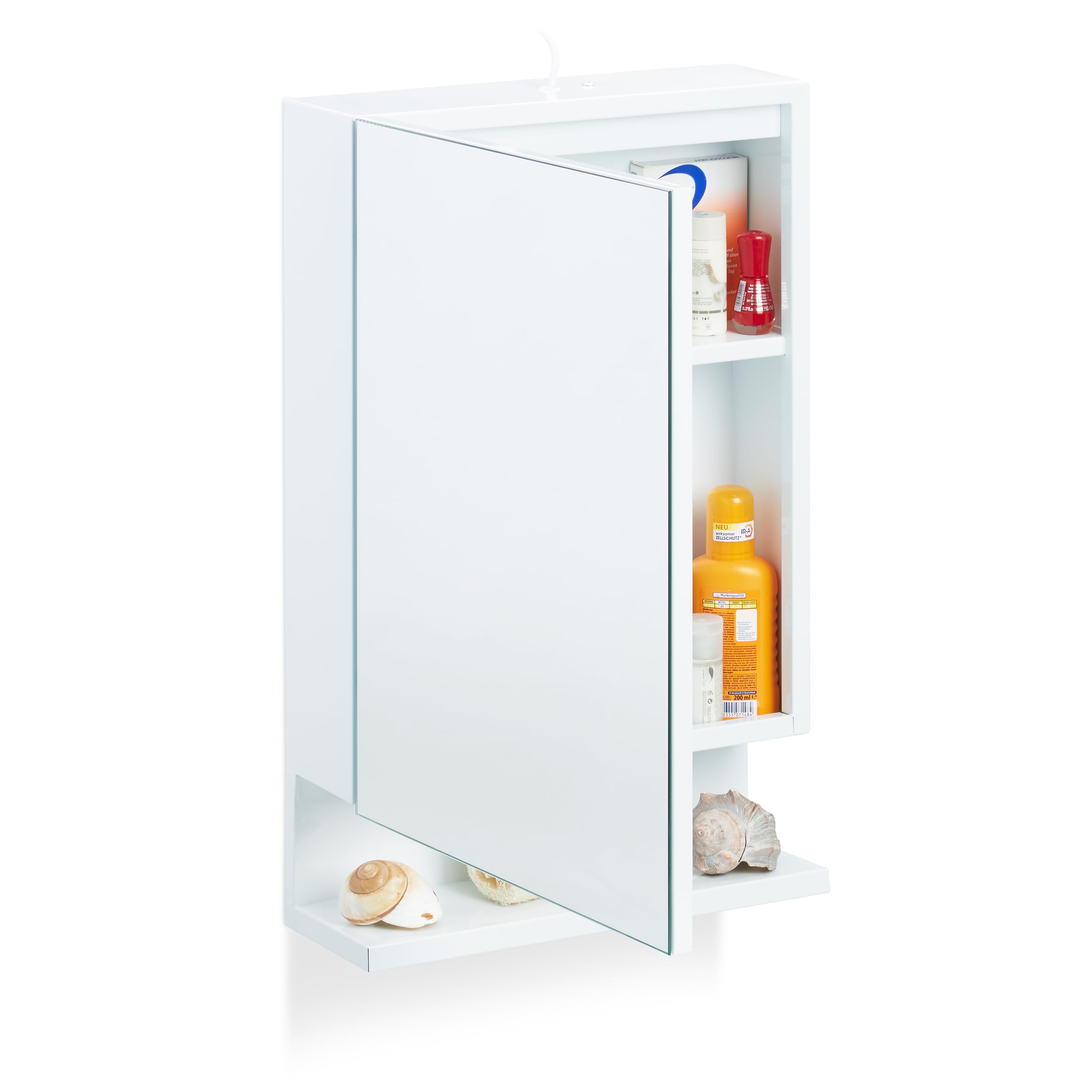 Relaxdays Bathroom Mirror Cabinet, 1 Door & Power Socket, Bathroom Wall Shelf, H x W x D: 55 x 35 x 12 cm, White
