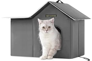 Rest-Eazzzy Outdoor Cat House, Feral Cat House Insulated with Mat and Clip, Weatherproof and Insulated, Cat Beds for Cats Kittens Puppies, Never Blow Away (Grey, M 13" X 17" X 20")