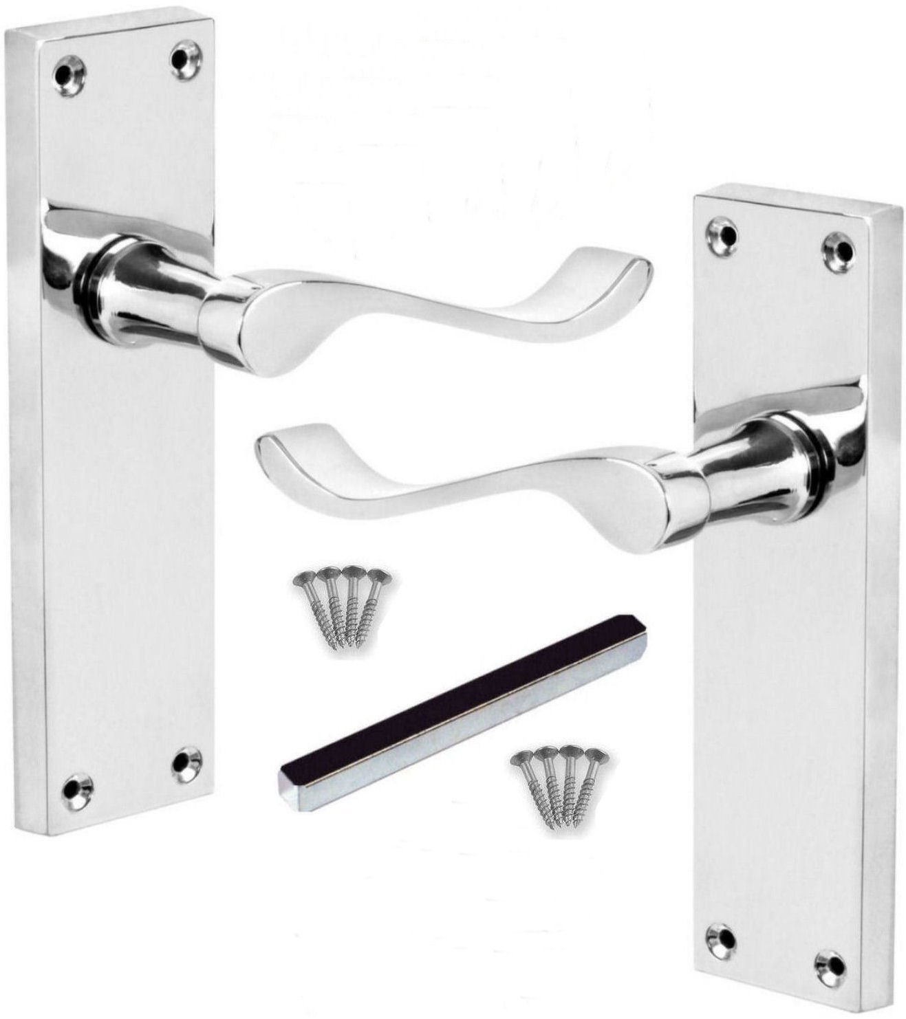 Polished Chrome Scroll Victorian Long Plate Lever Latch Door Handles