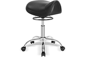 SALONFACTORY Saddle Stool with Wheels 500 lbs Weight Capacity, Heavy Duty Rolling Stool for Medical Massage Salon Kitchen Spa Drafting Nail-Tech,Height Adjustable,360 Swivel,Wide Thick Seat Padding (Upgrade Black)