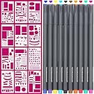 Bullet Journal Stencil and Pens, Plastic Planner Supplies Journal Notebook Diary Scrapbook 12 pieces DIY Drawing Template 4x7 Inch & 10 color fineliner bullet journal pens
