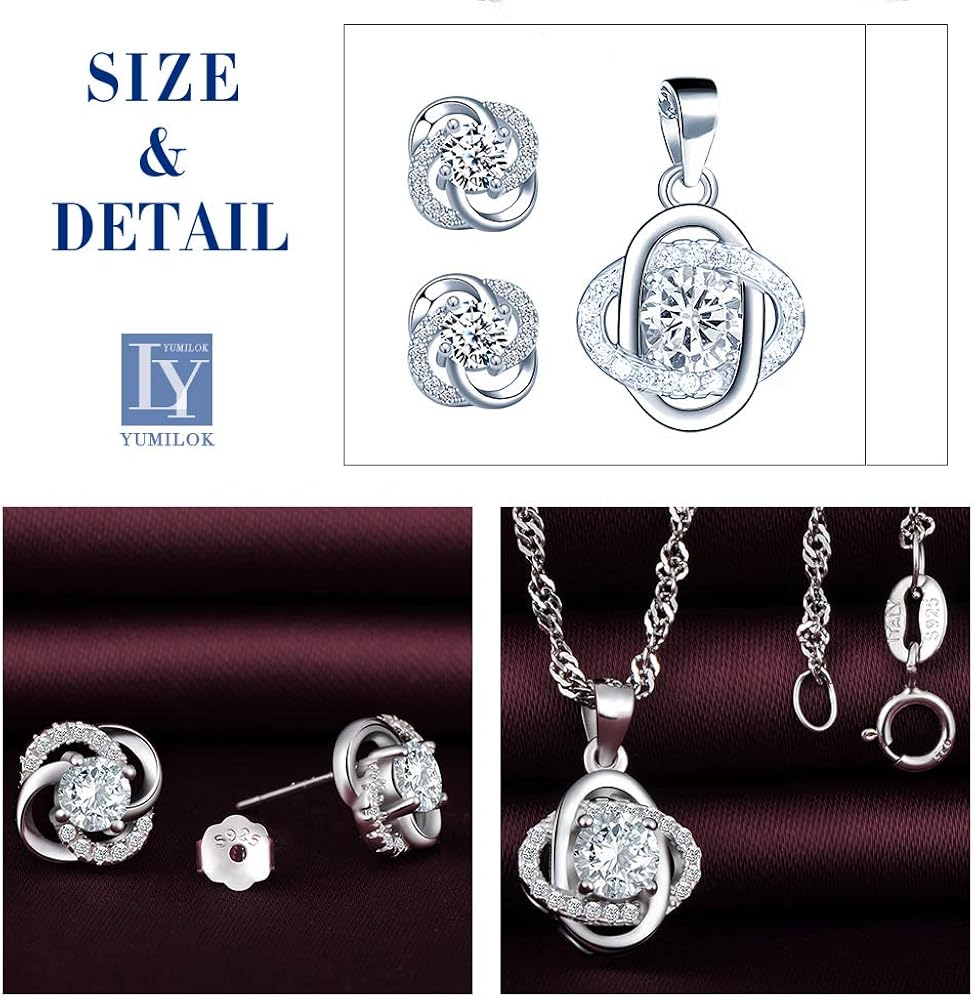 Yumilok Women Clover Earrings Women Necklaces Set 925 Sterling Silver Jewellry Necklace for Women Girls - Image 3