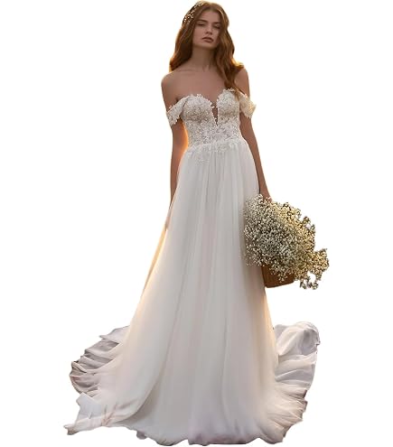 Illusion Lace Wedding Dress Long Sleeve High Slit Chiffon Beach Bridal Gown 2025 (White,24W) at Amazon Women's Clothing store