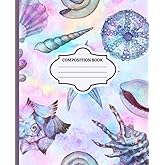 Watercolor Seashells Composition Book: Lined Notebook, Journal, Diary, Workbook, Notepad for Students, Children, Adults, Wide Ruled, 120 pages, 9.25" X 7.5"