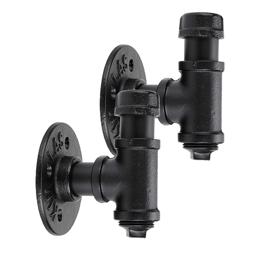 BTSKY 2PCS Vintage Industrial Iron Pipe Coat Hat Hook - Wall Mounted Retro Pipe Hook Hanger Holder Hanging Storage Rack for Robe, Towel, Bag, Umbrella, Antique Home Decoration Decor (Type 1)