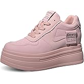 JYSGYLT 3 inch Platform Sneakers for Women - Chunky White Leather Shoes with 5.5cm Heel & 2cm Platform Shoes, Cushioning Comfortable Footwear for Walking, Casual Women's Fashion Sneakers Non slip sole