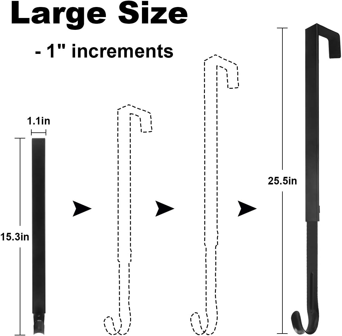 GameXcel Wreath Hanger - Adjustable Wreath Hanger for Front Door from 15-25 Inch - 22 lbs Larger Door Hanger Christmas Wreaths Decorations Hook - Black: Home & Kitchen