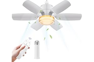 CONBOLA Socket Ceiling Fans with Lights and Remote, Socket Fan Llight, Dimmable LED Ceiling Fan with Lights,3 Colors 2800K-6500K, 1200 Lumens, Small Ceiling Fan for Bedroom, Kitchen, Living Room, Closet