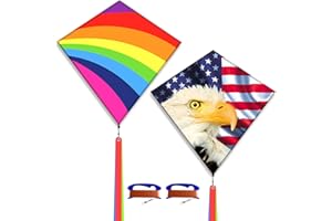 Flying Hoofer Diamond Kites(2 Packs) for Kids Ages 4-8 & 8-12,Extremely Easy to Fly Kites for Toddlers & Beginners with Kite Handles,100m String,Connectors and 3X300cm Tails incloud.