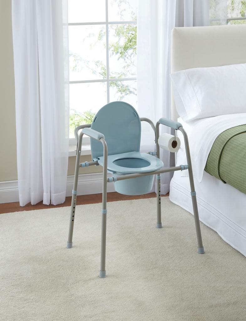 Medline 3in1 Folding Steel Commode, Microban Health